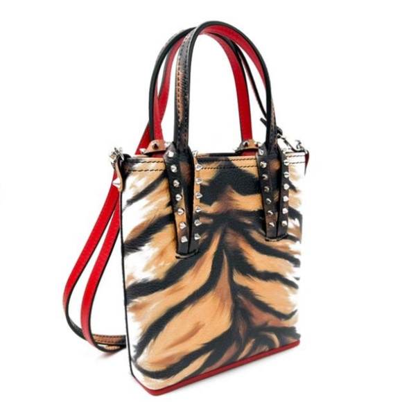 Christian Louboutin Mini CabataTiger Red Leather Studded Crossbody Bag - Picture 7 of 15